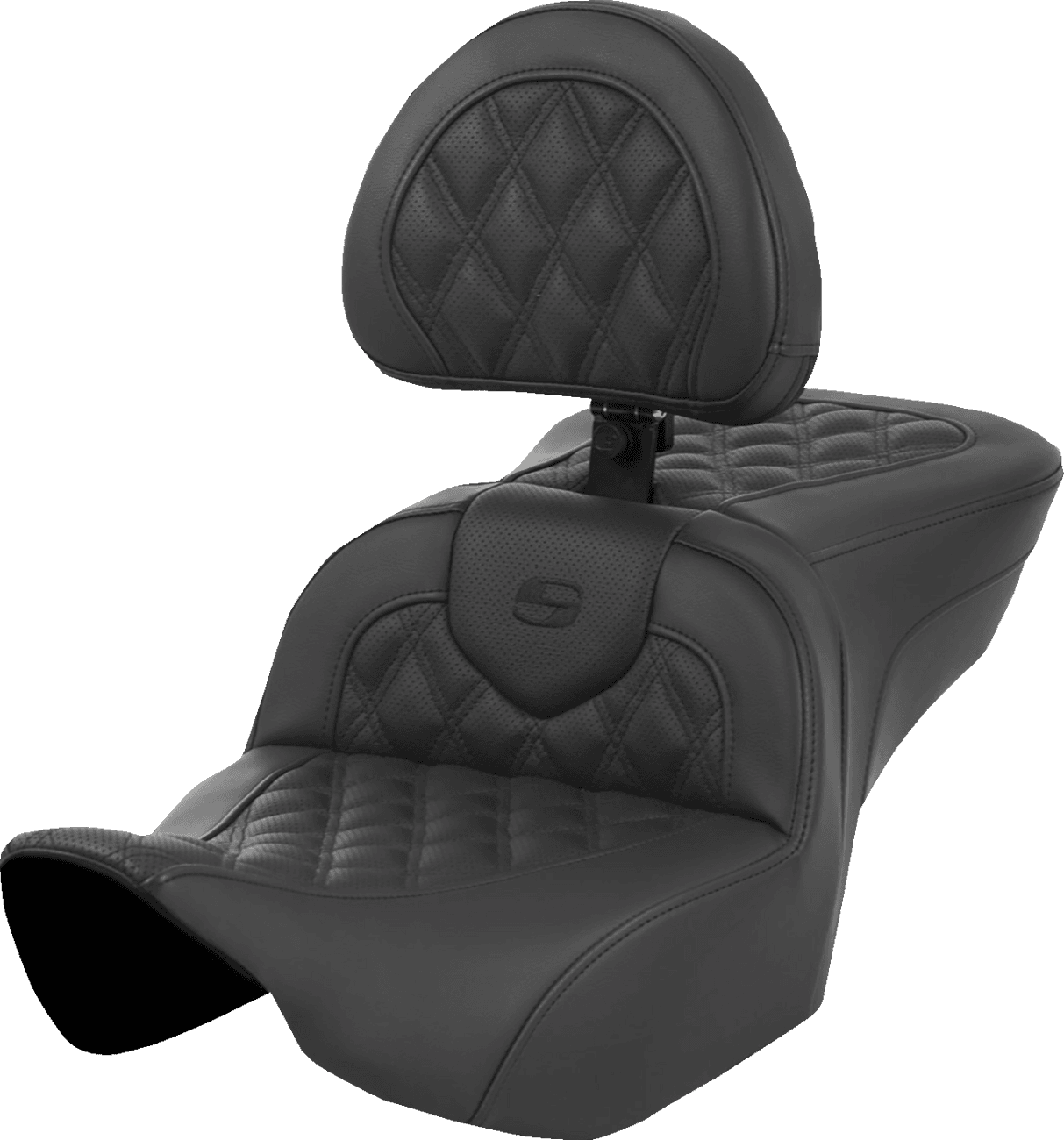SADDLEMEN 0801-1628 Roadsofa™ Seat - with Backrest - Lattice Stitch - Black - FL '23-'24