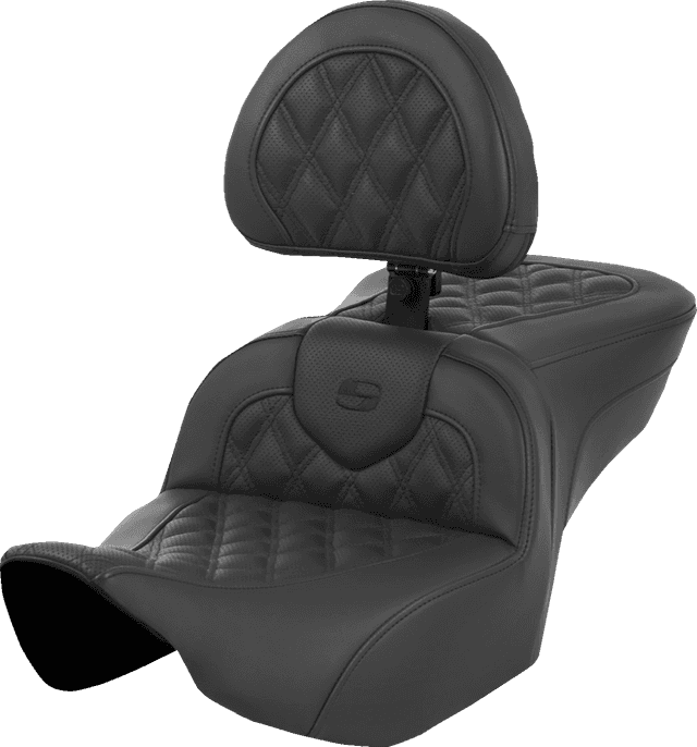 SADDLEMEN 0801-1628 Roadsofa™ Seat - with Backrest - Lattice Stitch - Black - FL '23-'24