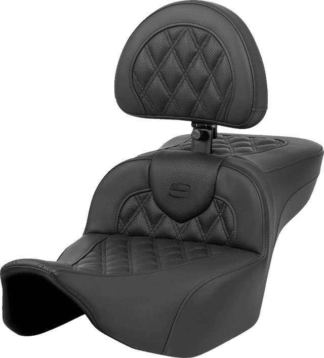 SADDLEMEN 0801-1630 Roadsofa™ Extended Reach Seat - Lattice Stitch - with Backrest - FL '23-'24 — image 1 of 2