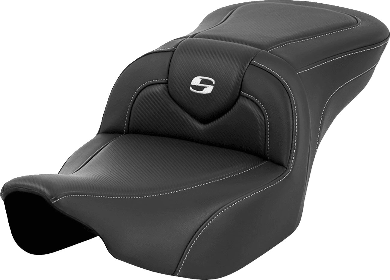 SADDLEMEN 0801-1631 Roadsofa™ Seat - Carbon Fiber - Silver Stitch/Silver Logo - without Backrest - FL '23-'24