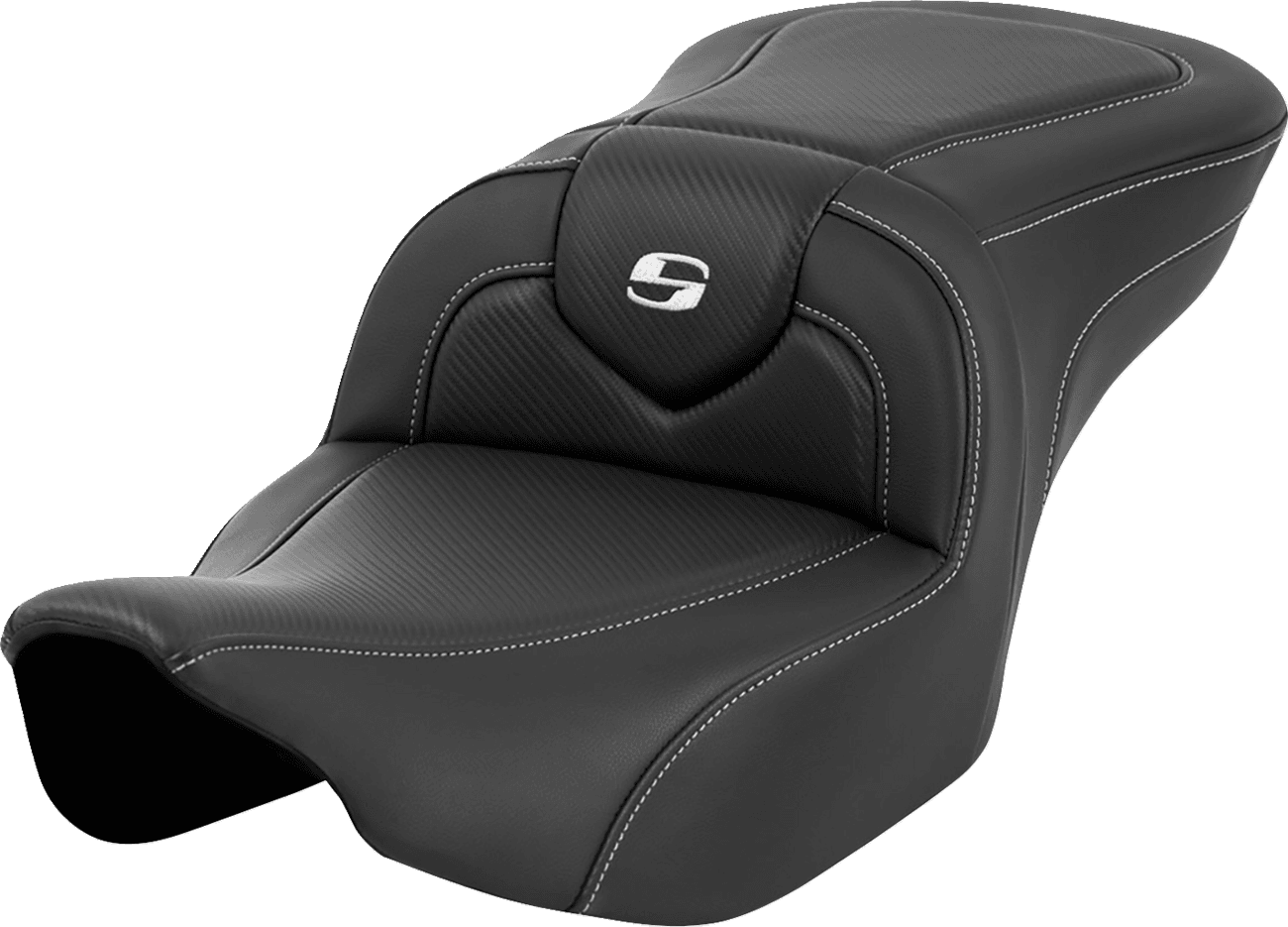 SADDLEMEN 0801-1631 Roadsofa™ Seat - Carbon Fiber - Silver Stitch/Silver Logo - without Backrest - FL '23-'24