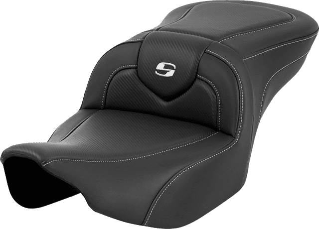 SADDLEMEN 0801-1631 Roadsofa™ Seat - Carbon Fiber - Silver Stitch/Silver Logo - without Backrest - FL '23-'24