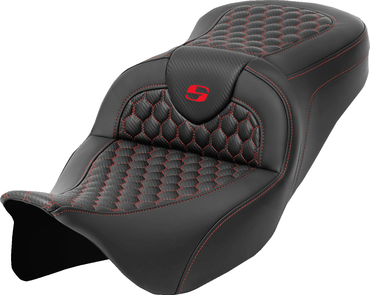 SADDLEMEN 0801-1639 RoadSofa™ Seat - Honeycomb - Red Stitch - without Backrest - FLH/FLT '08-'23