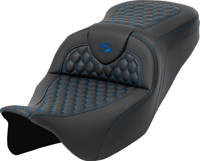 SADDLEMEN 0801-1640 RoadSofa™ Seat - Honeycomb - Blue Stitch - without Backrest - FLH/FLT '08-'23