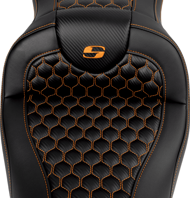 SADDLEMEN 0801-1641 RoadSofa™ Seat - Honeycomb - Orange Stitch - without Backrest - FLH/FLT '08-'23 — image 3 of 3
