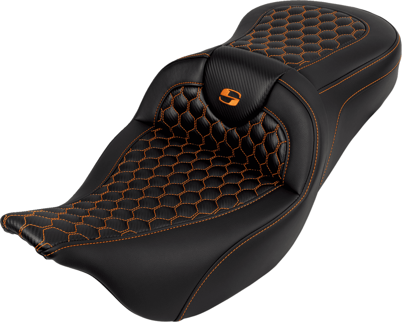 SADDLEMEN 0801-1641 RoadSofa™ Seat - Honeycomb - Orange Stitch - without Backrest - FLH/FLT '08-'23