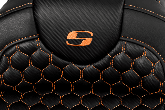 SADDLEMEN 0801-1641 RoadSofa™ Seat - Honeycomb - Orange Stitch - without Backrest - FLH/FLT '08-'23 — image 2 of 3