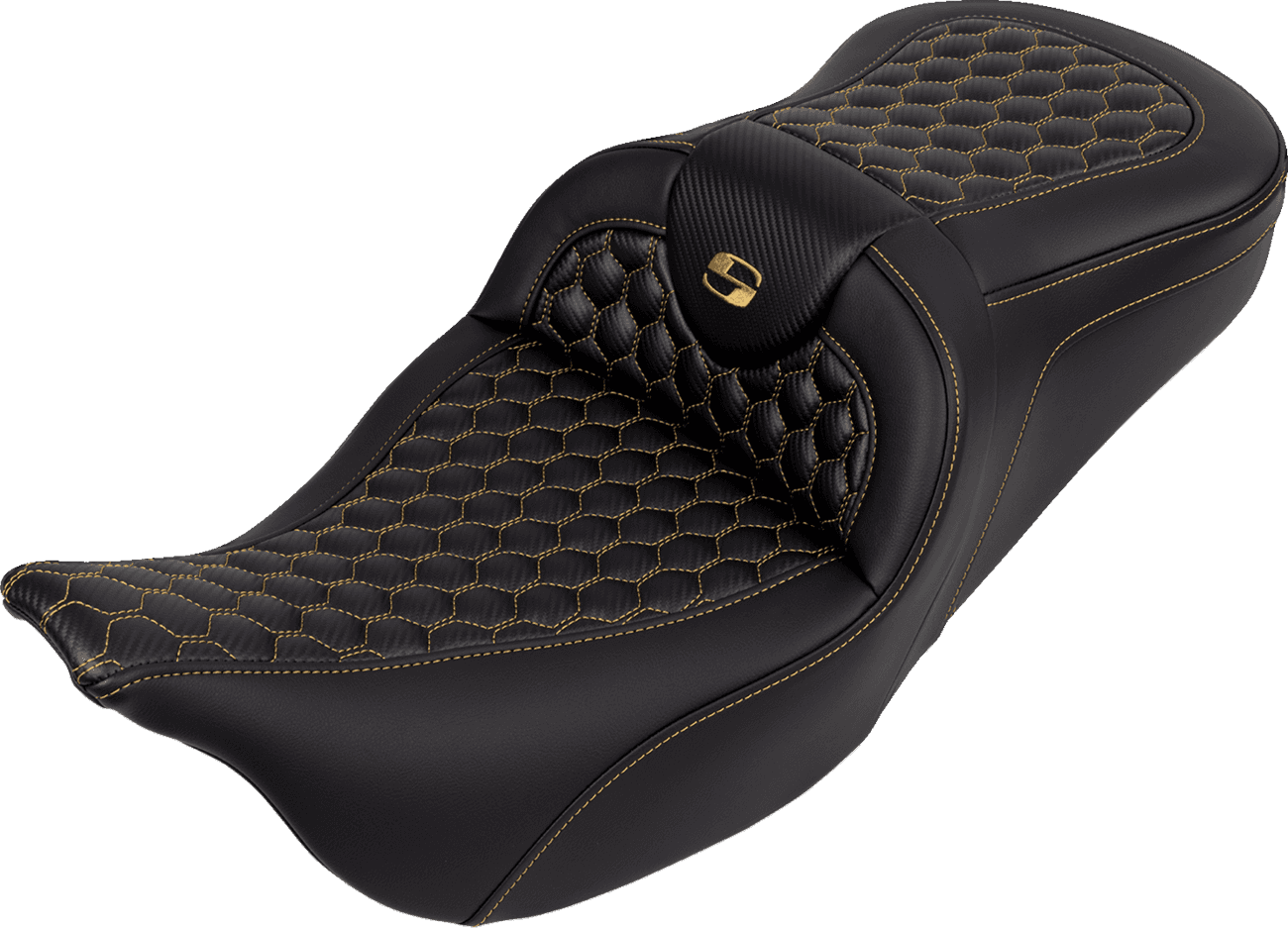 SADDLEMEN 0801-1642 RoadSofa™ Seat - Honeycomb - Gold Stitch - without Backrest - FLH/FLT '08-'23