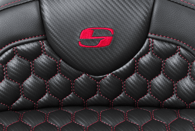SADDLEMEN 0801-1643 RoadSofa™ Seat - Honeycomb - Red Stitch - with Backrest - FLH/FLT '08-'23 — image 4 of 6