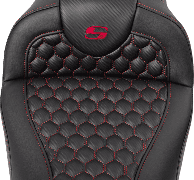 SADDLEMEN 0801-1643 RoadSofa™ Seat - Honeycomb - Red Stitch - with Backrest - FLH/FLT '08-'23 — image 5 of 6