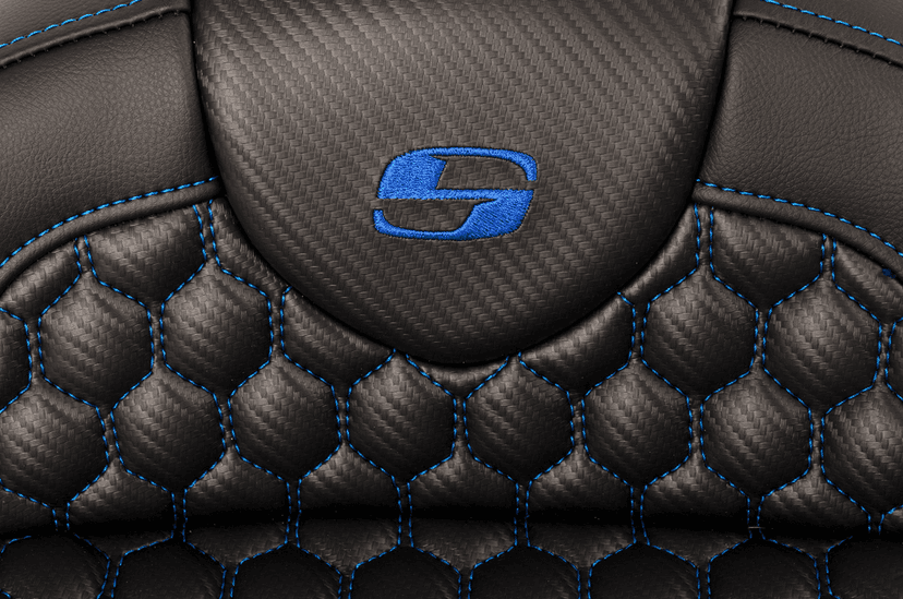 SADDLEMEN 0801-1644 RoadSofa™ Seat - Honeycomb - Blue Stitch - with Backrest - FLH/FLT '08-'23 — image 6 of 6