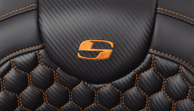 SADDLEMEN 0801-1645 RoadSofa™ Seat - Honeycomb - Orange Stitch - with Backrest - FLH/FLT '08-'23 — image 5 of 5