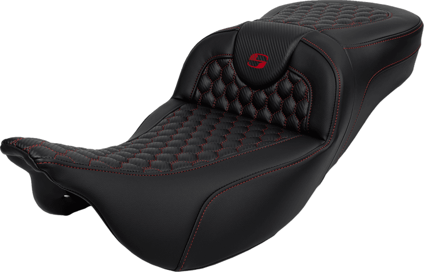 SADDLEMEN 0801-1647 RoadSofa™ Seat - Honeycomb - Red Stitch - Extended Reach - without Backrest - FLH/FLT '08-'24 — image 1 of 4