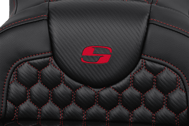 SADDLEMEN 0801-1647 RoadSofa™ Seat - Honeycomb - Red Stitch - Extended Reach - without Backrest - FLH/FLT '08-'24 — image 3 of 4