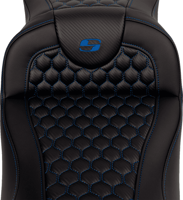 SADDLEMEN 0801-1648 RoadSofa™ Seat - Honeycomb - Blue Stitch - Extended Reach - without Backrest - FLH/FLT '08-'24 — image 2 of 4
