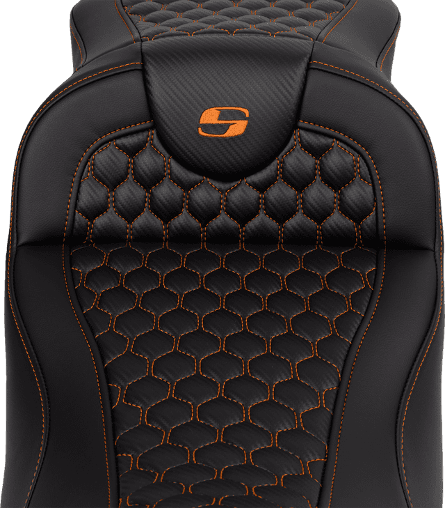 SADDLEMEN 0801-1649 RoadSofa™ Seat - Honeycomb - Orange Stitch - Extended Reach - without Backrest - FLH/FLT '08-'24 — image 2 of 4