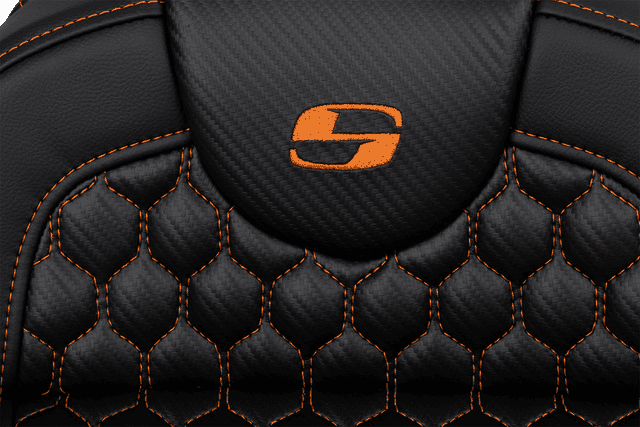 SADDLEMEN 0801-1649 RoadSofa™ Seat - Honeycomb - Orange Stitch - Extended Reach - without Backrest - FLH/FLT '08-'24 — image 3 of 4