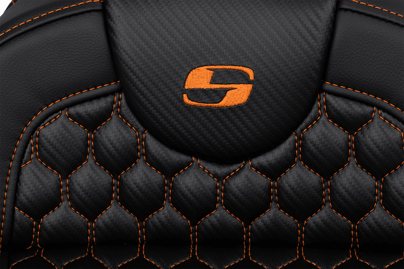 SADDLEMEN 0801-1649 RoadSofa™ Seat - Honeycomb - Orange Stitch - Extended Reach - without Backrest - FLH/FLT '08-'24 — image 3 of 4