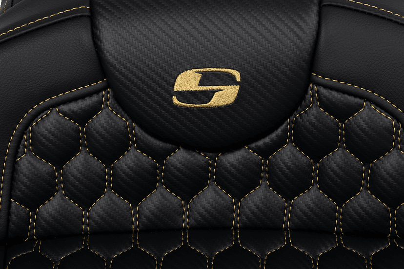 SADDLEMEN 0801-1650 RoadSofa™ Seat - Honeycomb - Gold Stitch - Extended Reach - without Backrest - FLH/FLT '08-'24 — image 2 of 4