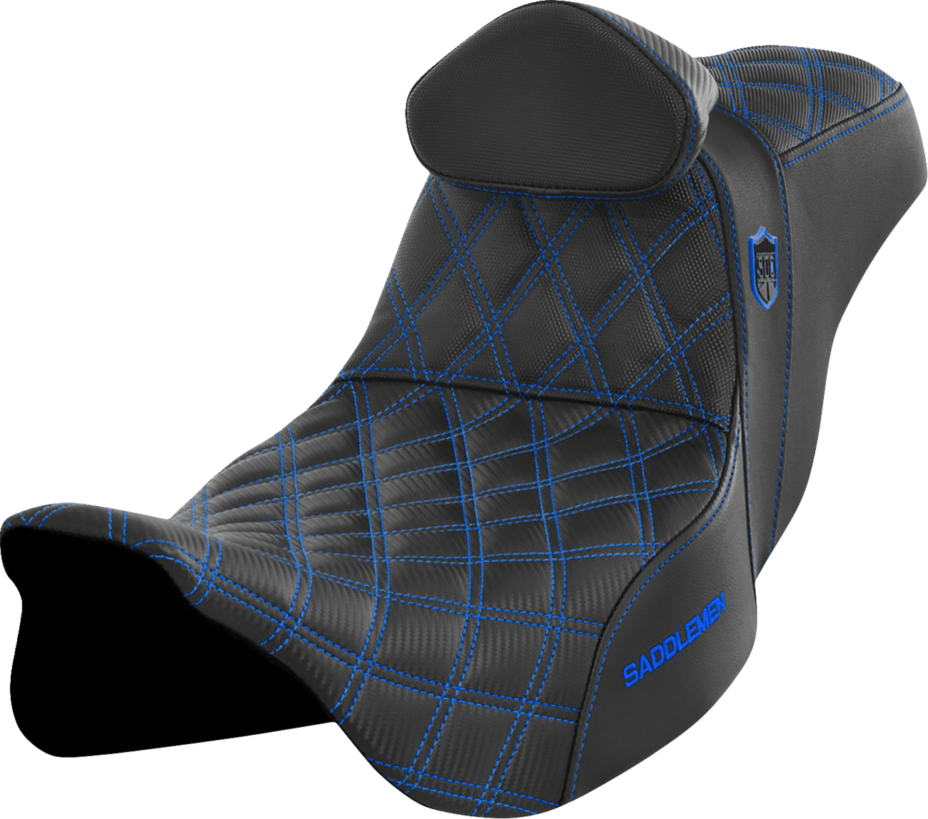 SADDLEMEN 0801-1662 Pro Series SDC Performance Seat - w/ Backrest - Blue Stitch - FLH/FLT '08-'23