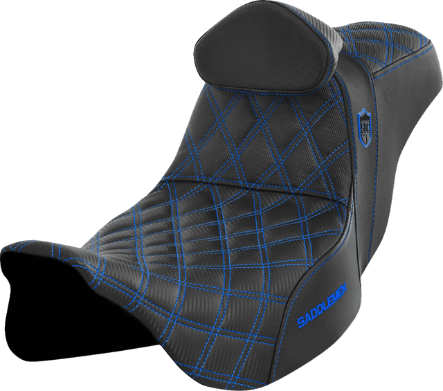 SADDLEMEN 0801-1662 Pro Series SDC Performance Seat - w/ Backrest - Blue Stitch - FLH/FLT '08-'23