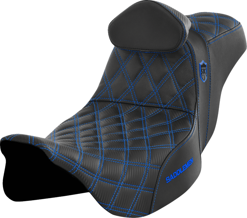 SADDLEMEN 0801-1662 Pro Series SDC Performance Seat - w/ Backrest - Blue Stitch - FLH/FLT '08-'23