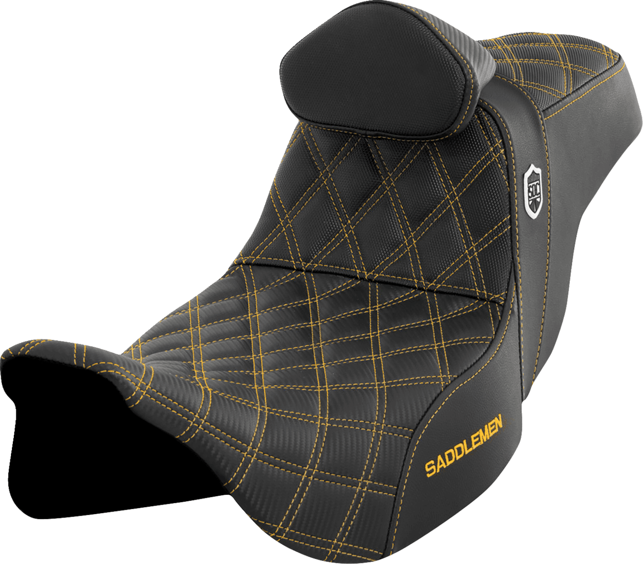 SADDLEMEN 0801-1663 Pro Series SDC Performance Seat - w/ Backrest - Gold Stitch - FLH/FLT '08-'25