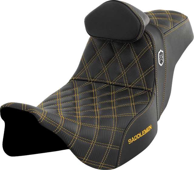 SADDLEMEN 0801-1663 Pro Series SDC Performance Seat - w/ Backrest - Gold Stitch - FLH/FLT '08-'25