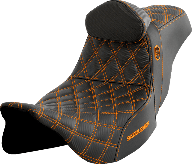 SADDLEMEN 0801-1664 Pro Series SDC Performance Seat - w/ Backrest - Orange Stitch - FLH/FLT '08-'25