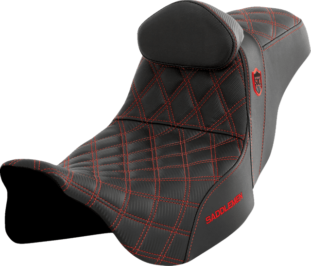 SADDLEMEN 0801-1665 Pro Series SDC Performance Seat - w/ Backrest - Red Stitch - FLH/FLT '08-'23