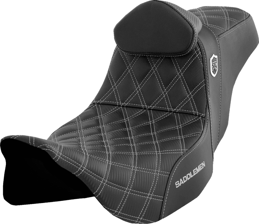 SADDLEMEN 0801-1666 Pro Series SDC Performance Seat - w/ Backrest - Silver Stitch - FLH/FLT '08-'23
