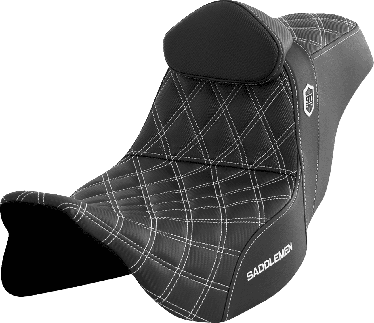 SADDLEMEN 0801-1667 Pro Series SDC Performance Seat - w/ Backrest - White Stitch - FLH/FLT '08-'23