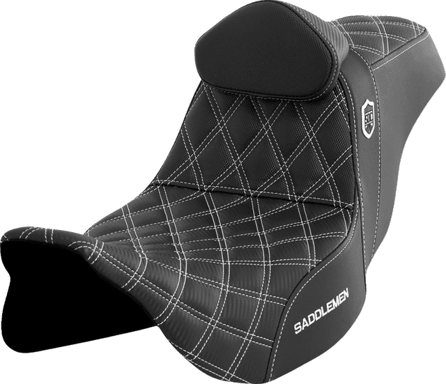 SADDLEMEN 0801-1667 Pro Series SDC Performance Seat - w/ Backrest - White Stitch - FLH/FLT '08-'23