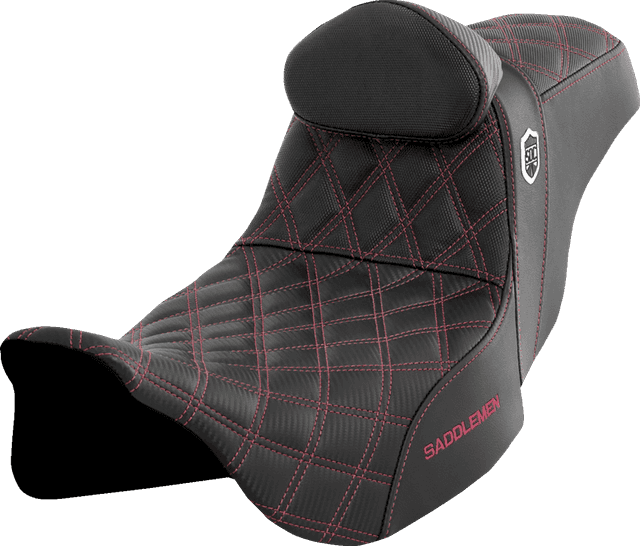 SADDLEMEN 0801-1668 Pro Series SDC Performance Seat - w/ Backrest - Wine Berry Stitch - FLH/FLT '08-'23