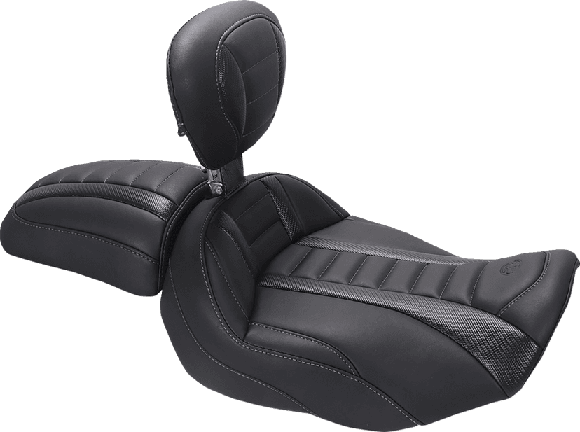 MUSTANG 0801-1674 Deluxe Touring Solo Seat - w/ Backrest - Gunmetal Stitch - FLT/FLH '23-'25 — image 6 of 6
