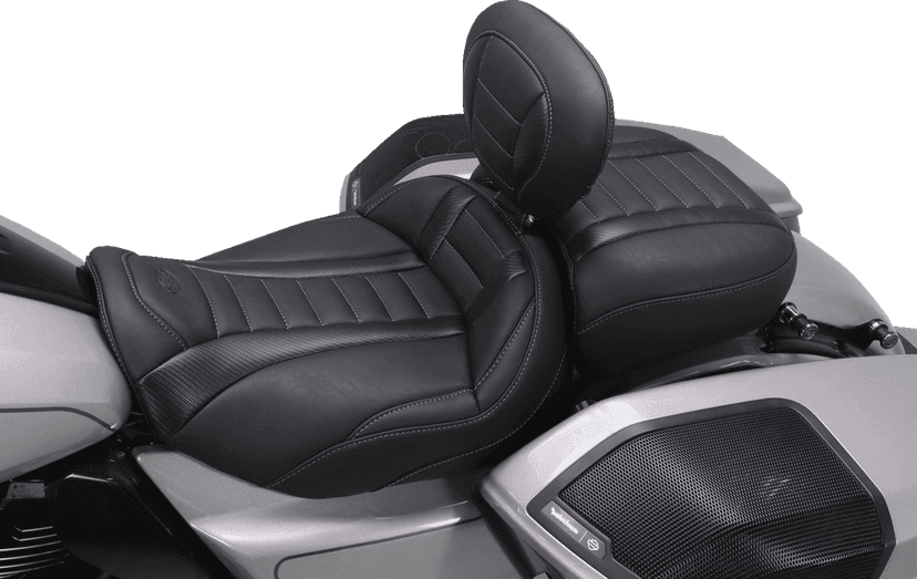 MUSTANG 0801-1674 Deluxe Touring Solo Seat - w/ Backrest - Gunmetal Stitch - FLT/FLH '23-'25 — image 3 of 6