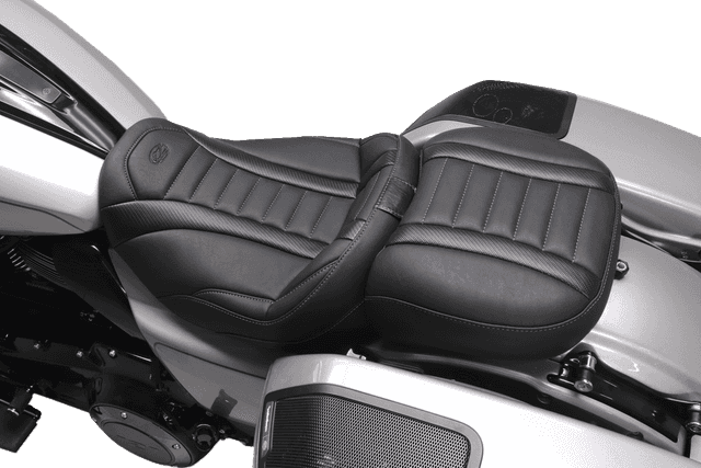 MUSTANG 0801-1674 Deluxe Touring Solo Seat - w/ Backrest - Gunmetal Stitch - FLT/FLH '23-'25 — image 4 of 6
