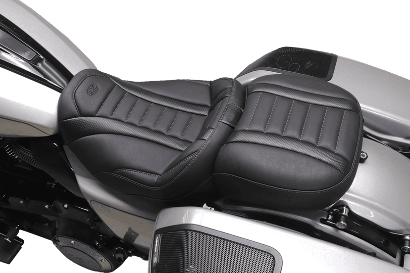 MUSTANG 0801-1674 Deluxe Touring Solo Seat - w/ Backrest - Gunmetal Stitch - FLT/FLH '23-'25 — image 4 of 6