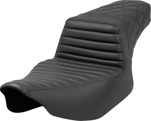 SADDLEMEN 0801-1685 Step-Up Seat - Front Tuck-n'-Roll/Rear Lattice Stitch - Black - FL '23-'24