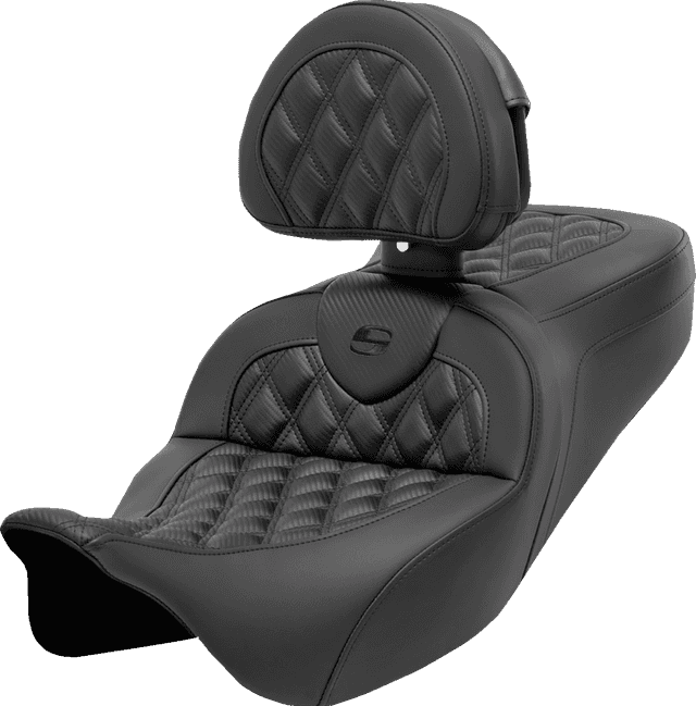 SADDLEMEN 0801-1694 Roadsofa™ Seat - with Backrest - Lattice Stitch - Carbon Fiber - FL '08-'23