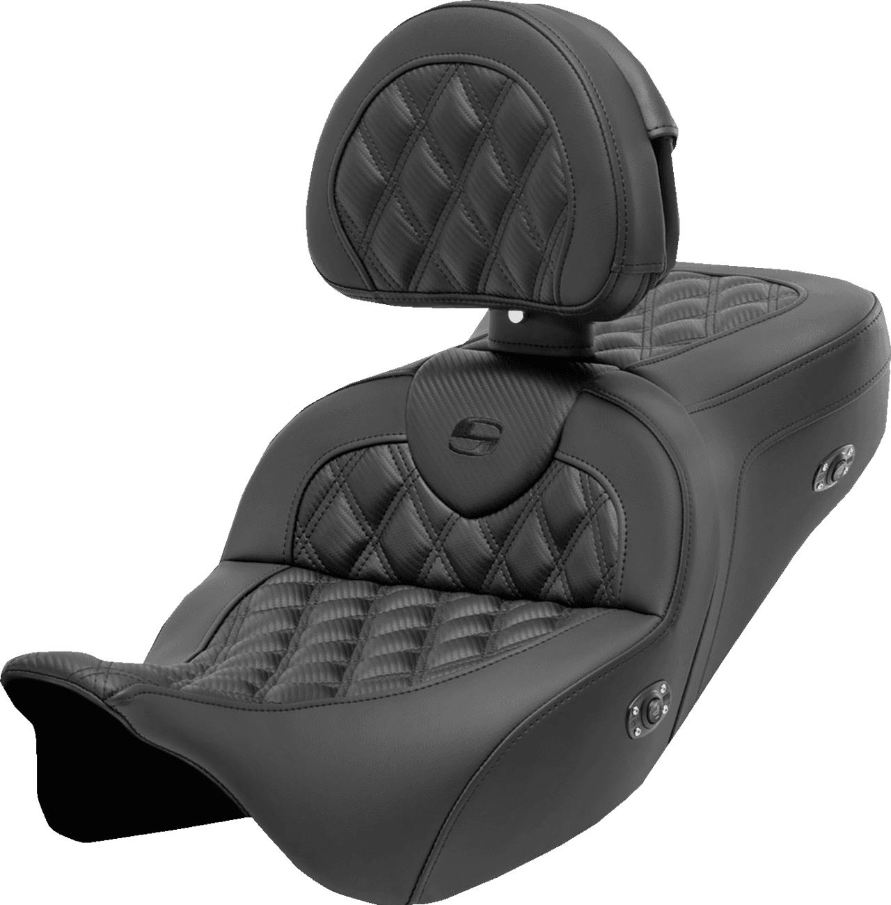 SADDLEMEN 0801-1695 Roadsofa™ Seat - with Backrest - Lattice Stitch - Carbon Fiber - FL '08-'23