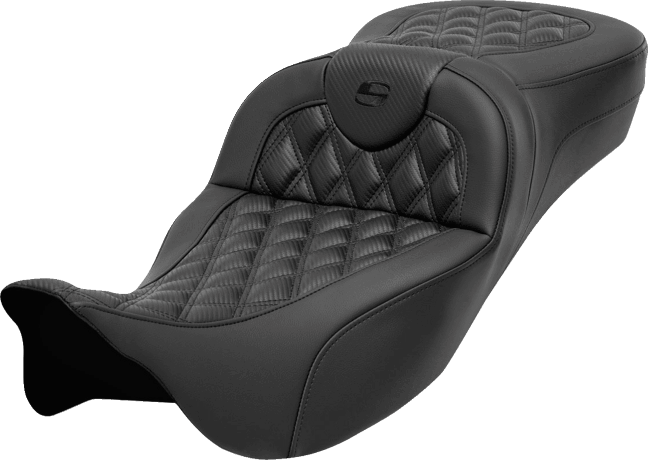 SADDLEMEN 0801-1696 Roadsofa™ Extended Reach Seat - without Backrest - Lattice Stitch - Carbon Fiber - FL '08-'24
