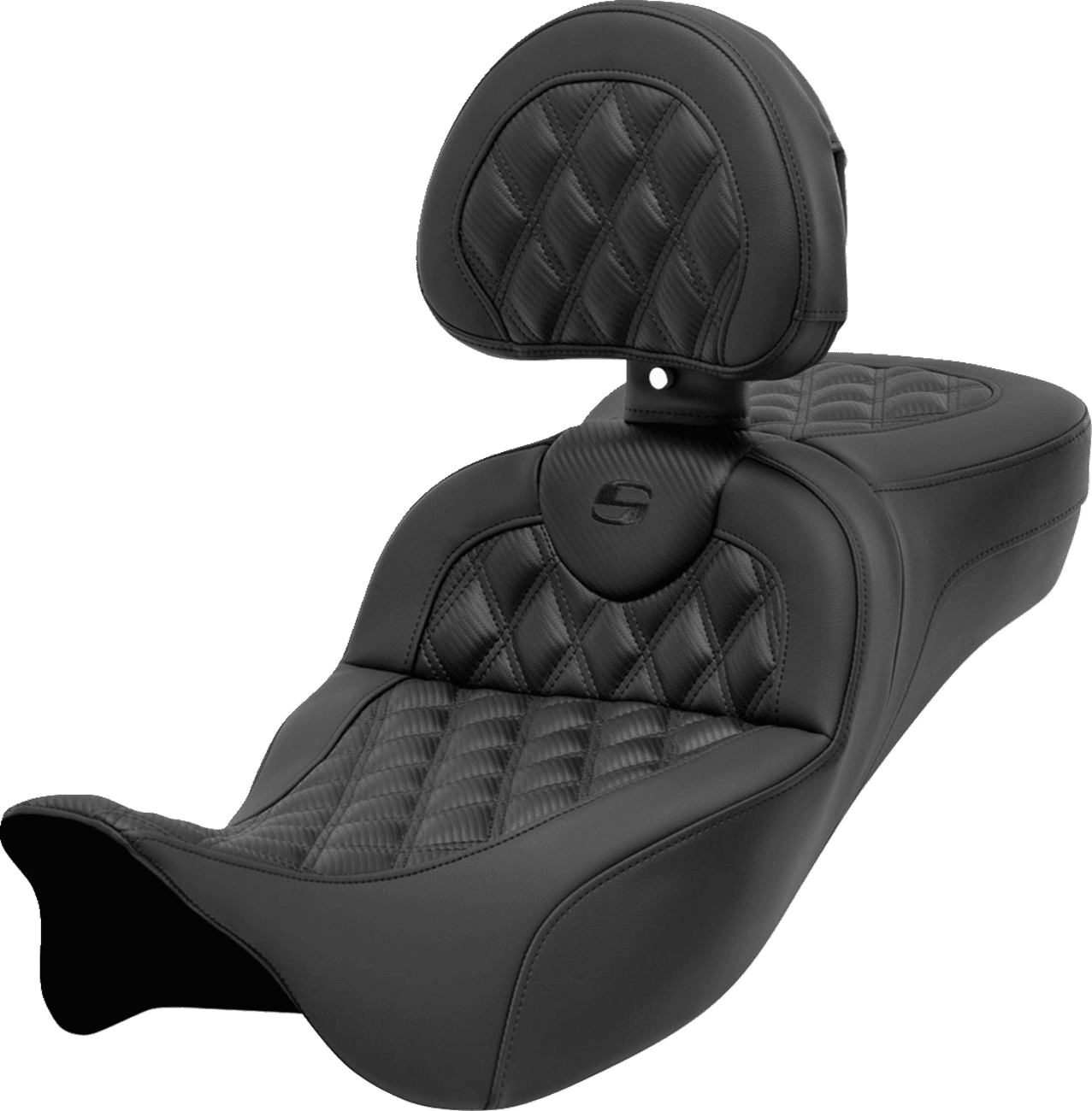 SADDLEMEN 0801-1698 Roadsofa™ Extended Reach Seat - with Backrest - Lattice Stitch - Carbon Fiber - FL '08-'24