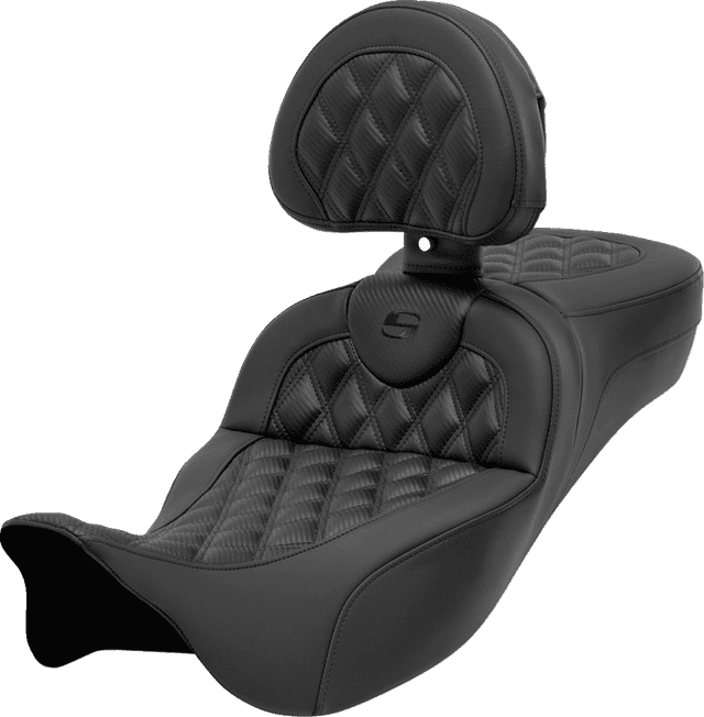 SADDLEMEN 0801-1698 Roadsofa™ Extended Reach Seat - with Backrest - Lattice Stitch - Carbon Fiber - FL '08-'24 — image 1 of 2