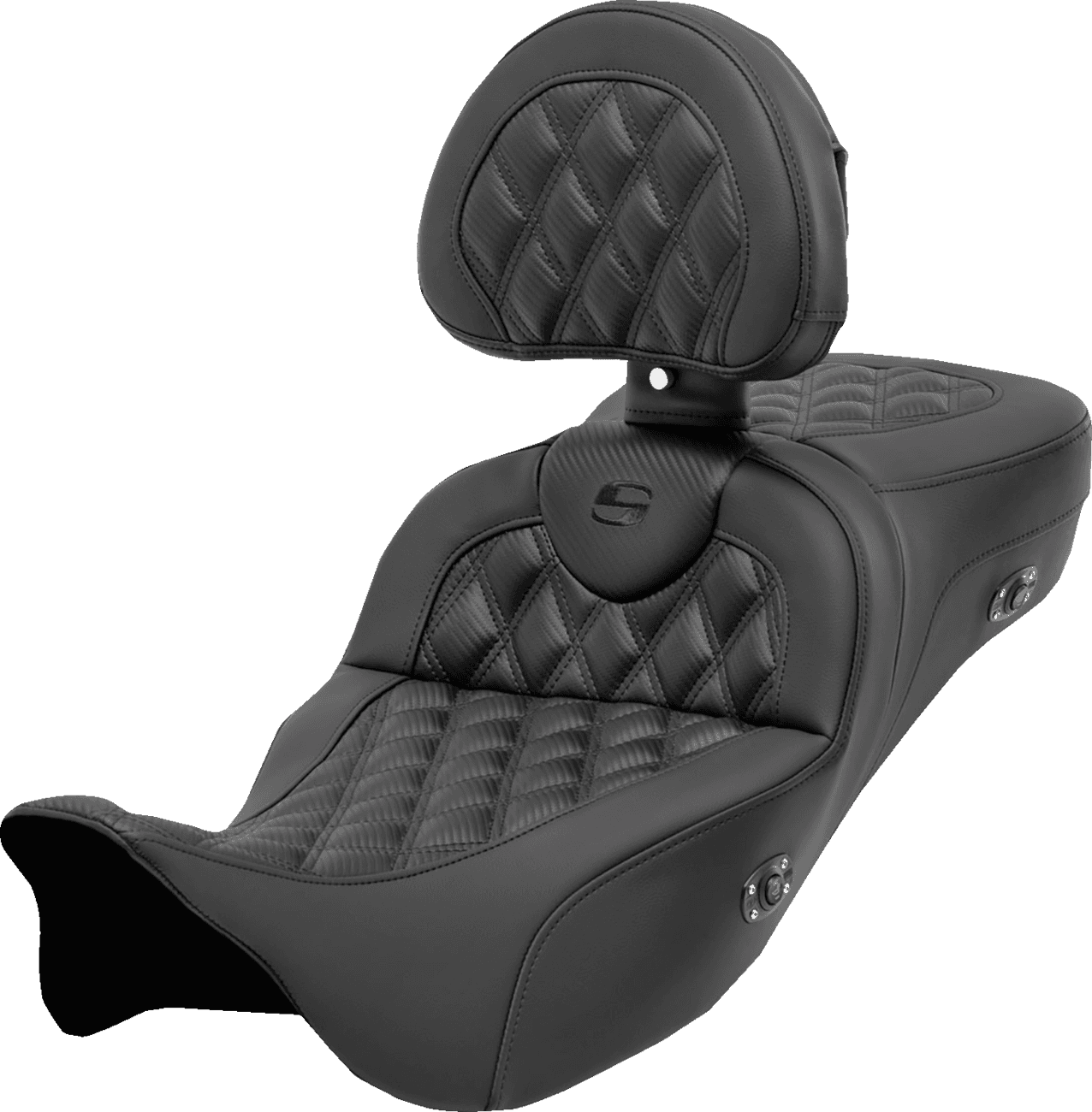 SADDLEMEN 0801-1699 Roadsofa™ Extended Reach Seat - with Backrest - Lattice Stitch - Carbon Fiber - FL '08-'23
