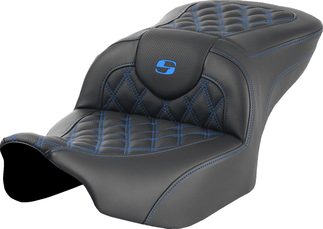 SADDLEMEN 0801-1713 Roadsofa™ Seat - without Backrest - Blue Lattice Stitch - FLTR/FLHX '23-'24