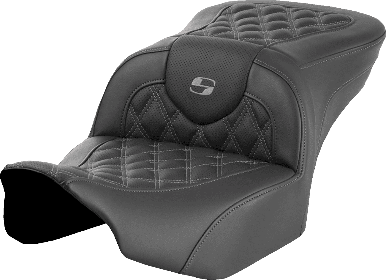 SADDLEMEN 0801-1714 Roadsofa™ Seat - without Backrest - Gray Lattice Stitch - FLTR/FLHX '23-'24