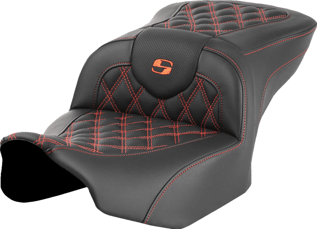 SADDLEMEN 0801-1715 Roadsofa™ Seat - without Backrest - Orange Lattice Stitch - FLTR/FLHX '23-'24