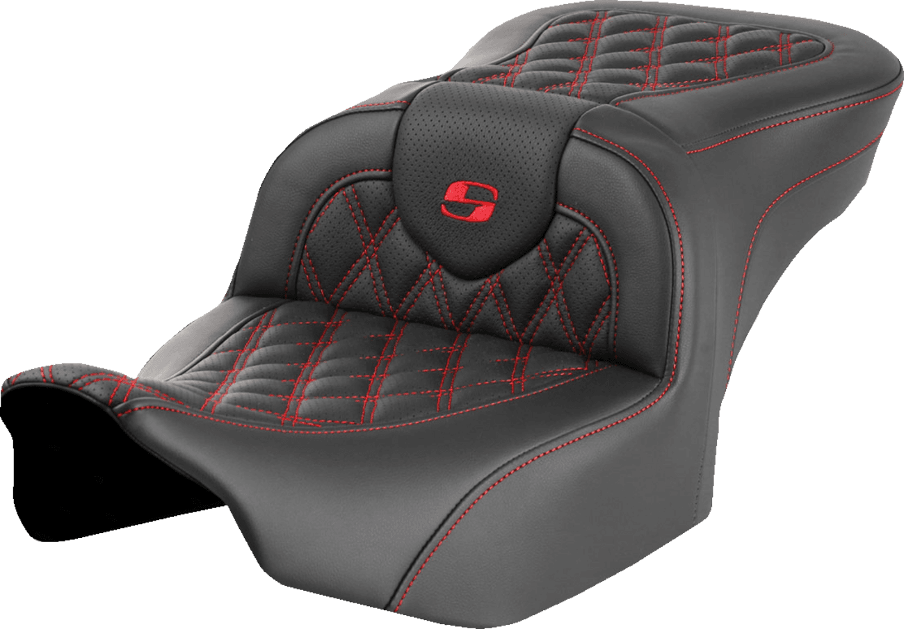 SADDLEMEN 0801-1716 Roadsofa™ Seat - without Backrest - Red Lattice Stitch - FLTR/FLHX '23-'24