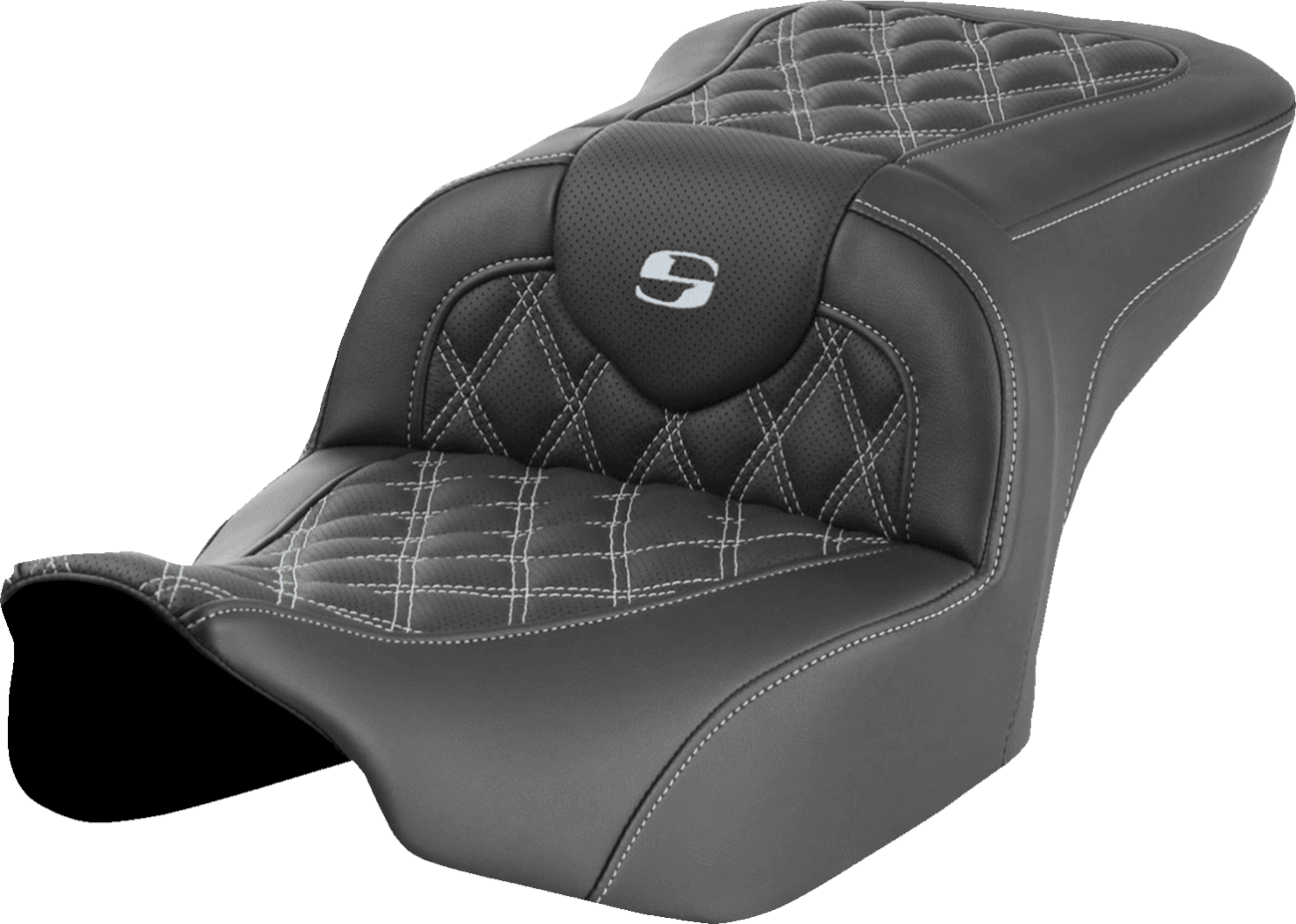 SADDLEMEN 0801-1717 RoadSofa™ Seat - without Backrest - Lattice Stitch - Silver Stitch - FLTR/FLHX '23-'24